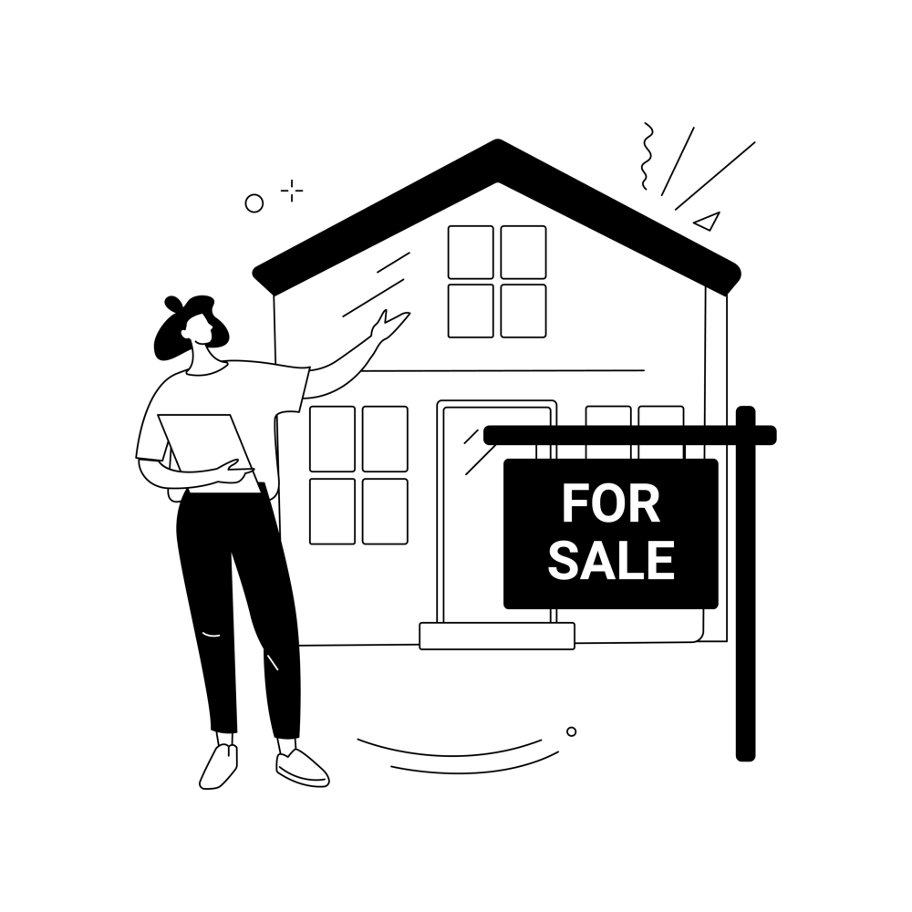 House for sale abstract concept vector illustration. Selling house best deal, real estate agent services, residential and commercial property, mortgage broker, auction bid abstract metaphor.